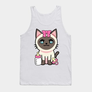 cute baby siamese cat wears a pink ribbon Tank Top